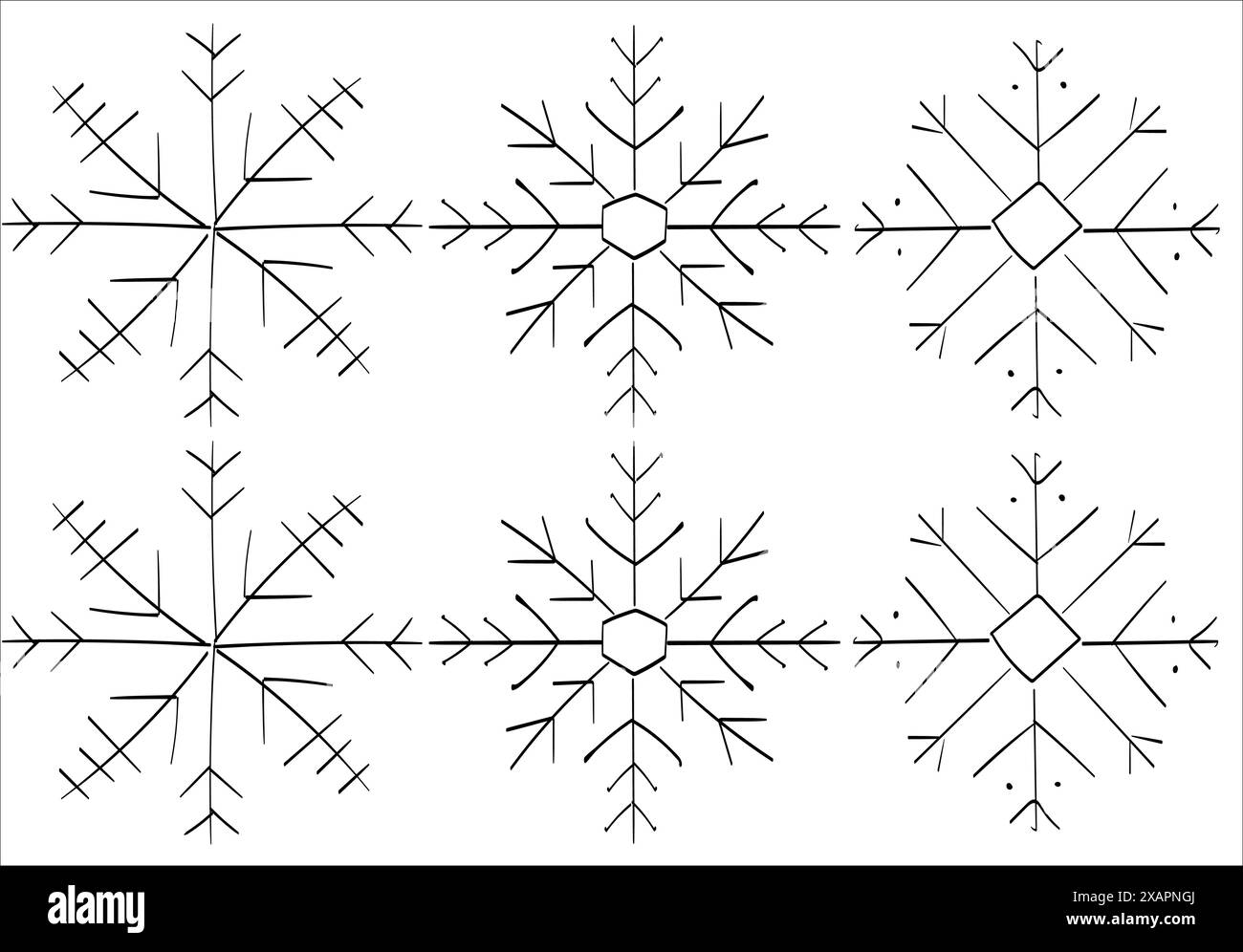 snowflake winter set black isolated six icon silhouette on white ...