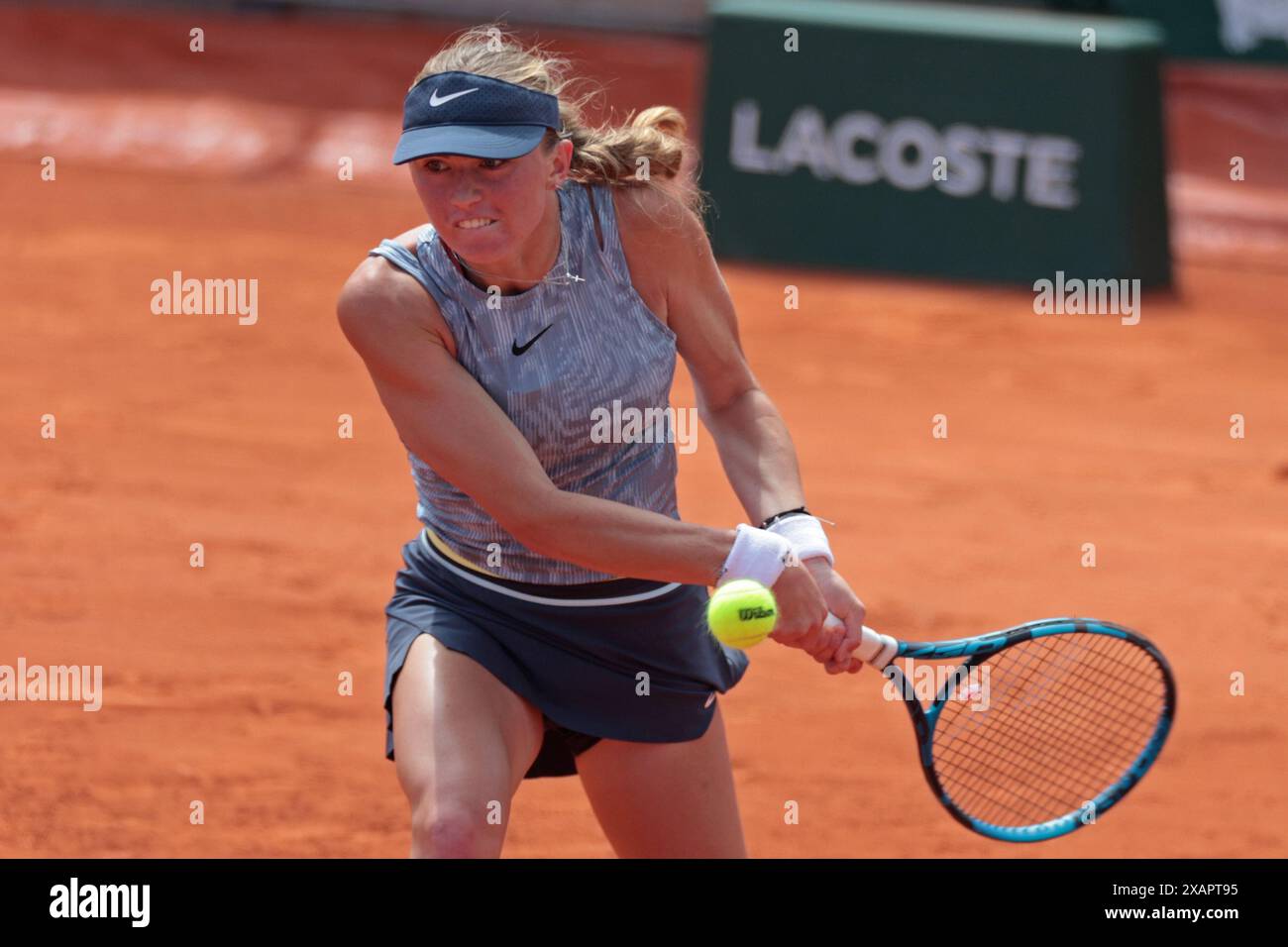 Roland Garros, Paris, France. 8th June, 2024. 2024 French Open Tennis tournament, Day 14; Laura Samson (CZE) on the backhand during the match against Tereza Valentova (CZE) in the Womens Junior singles final Credit: Action Plus Sports/Alamy Live News Stock Photo