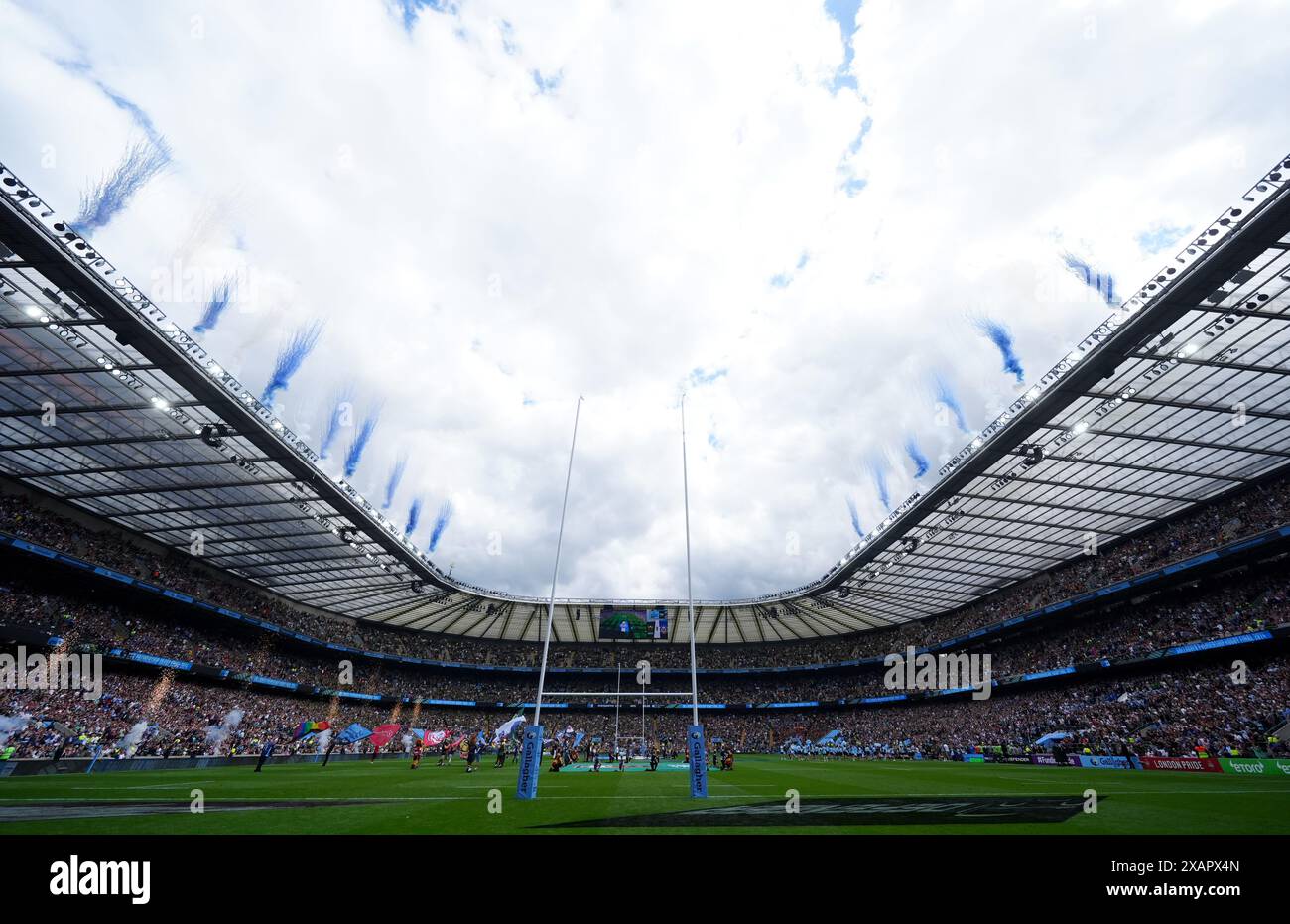 A general view of the ground as the teams enter the field ahead of the Gallagher Premiership final at Twickenham Stadium, London. Picture date: Saturday June 8, 2024. Stock Photo