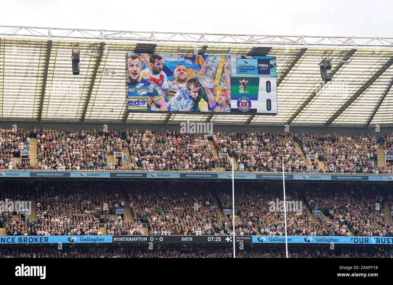 The large stadium tv screen shows a tribute to former Leeds Rhinos' Rob