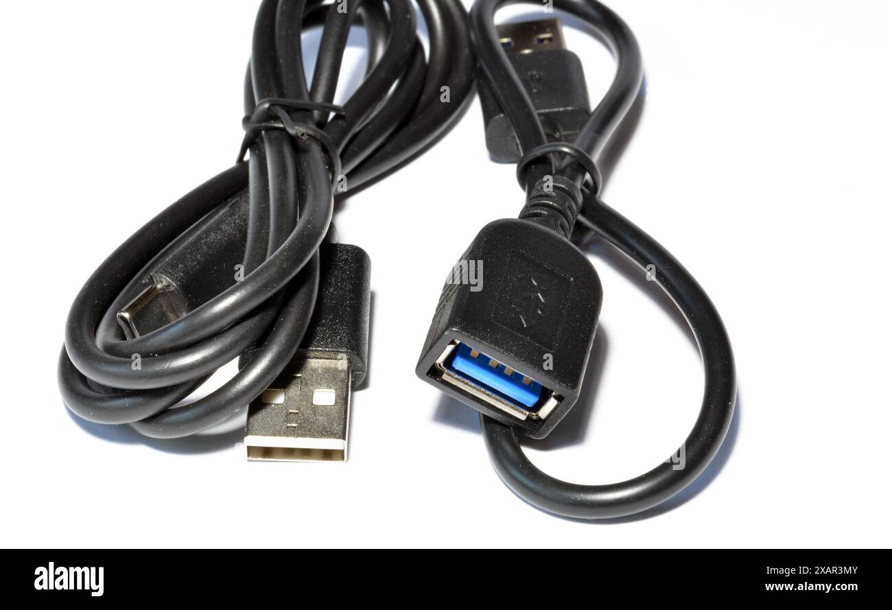 USB cables isolated on white background Stock Photo