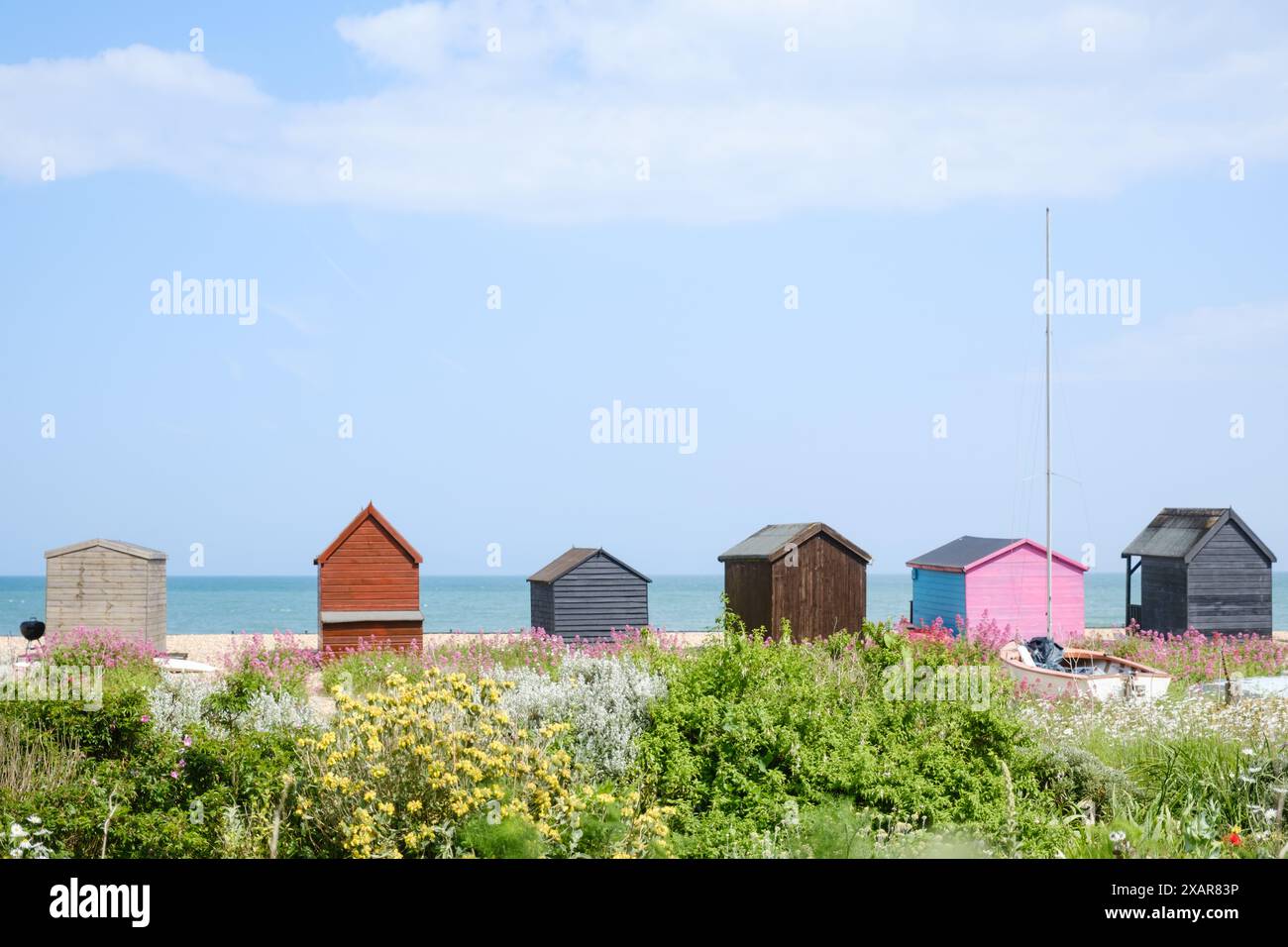 Beach Huts, Kingsdown Beach, Deal, Kent - Summer 2024 Stock Photo