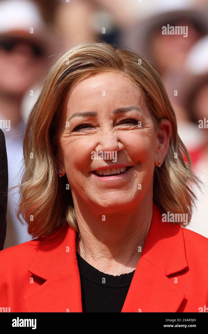 Paris, France. 08th June, 2024. Chris Evert during the 2024 French Open at Roland Garros on June