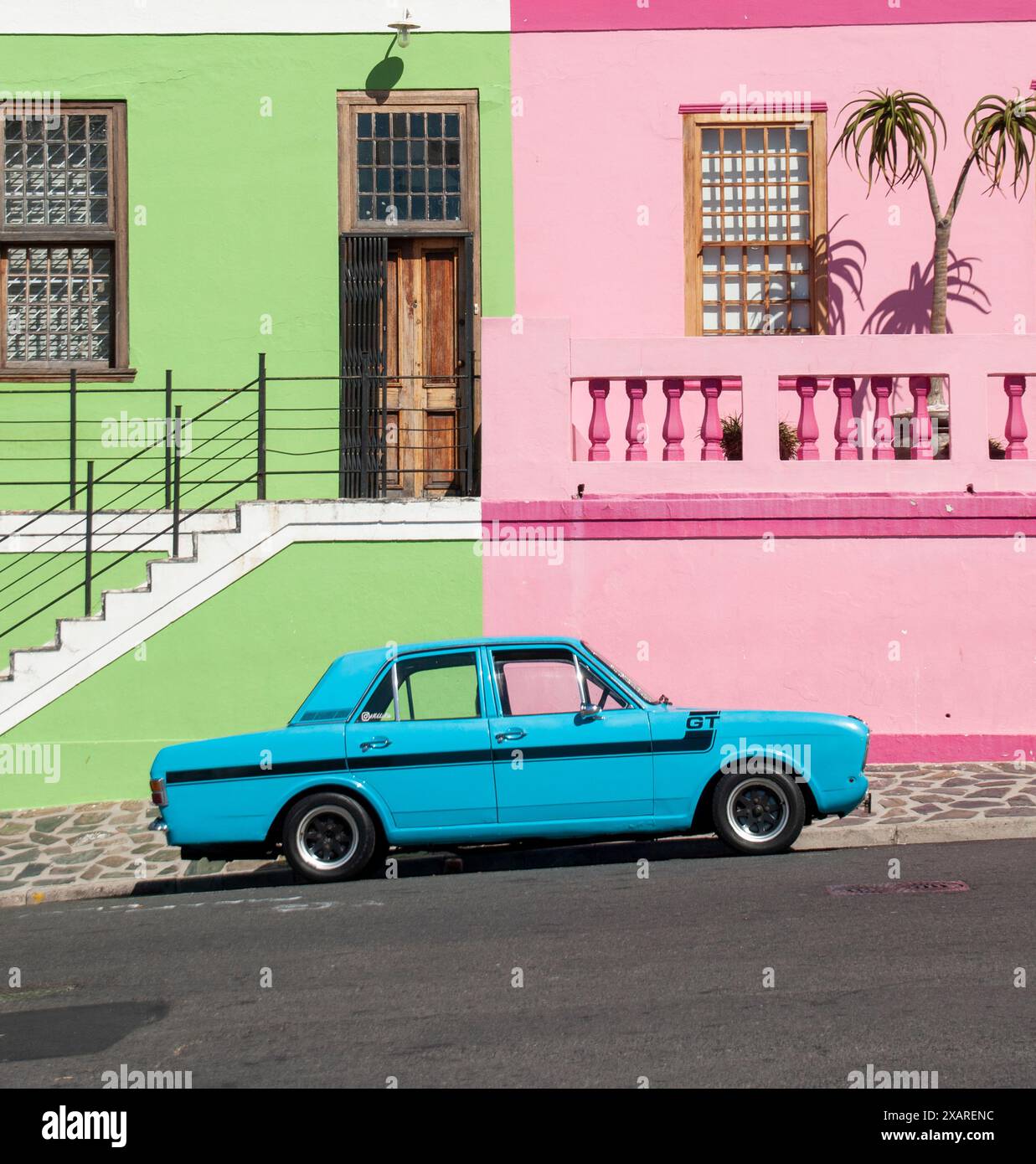 Blue car in Bo-Kaap Stock Photo