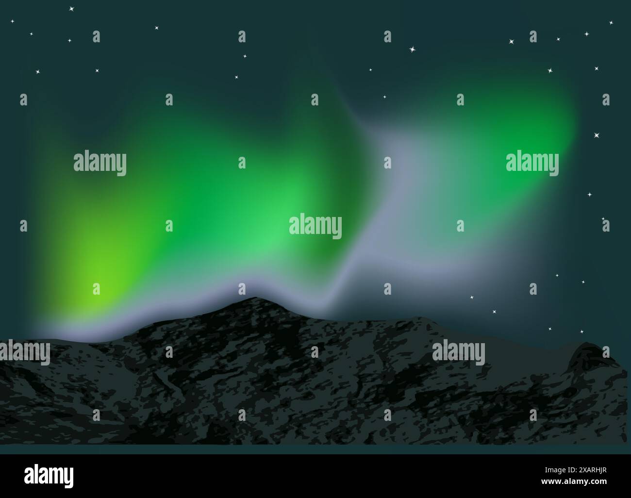 Northern lights, aurora borealis and mountain Stock Vector