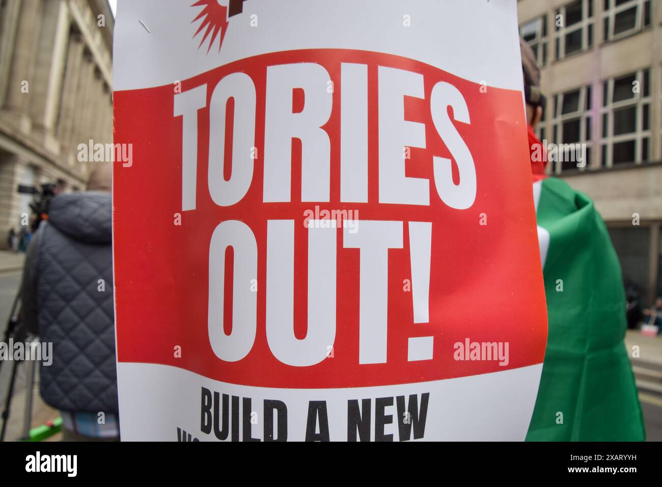 London, UK. 08th June, 2024. An anti-Tory placard is seen during the demonstration. Thousands of people marched in solidarity with Palestine demanding a ceasefire as Israel continues its attacks on Gaza. Credit: SOPA Images Limited/Alamy Live News Stock Photo