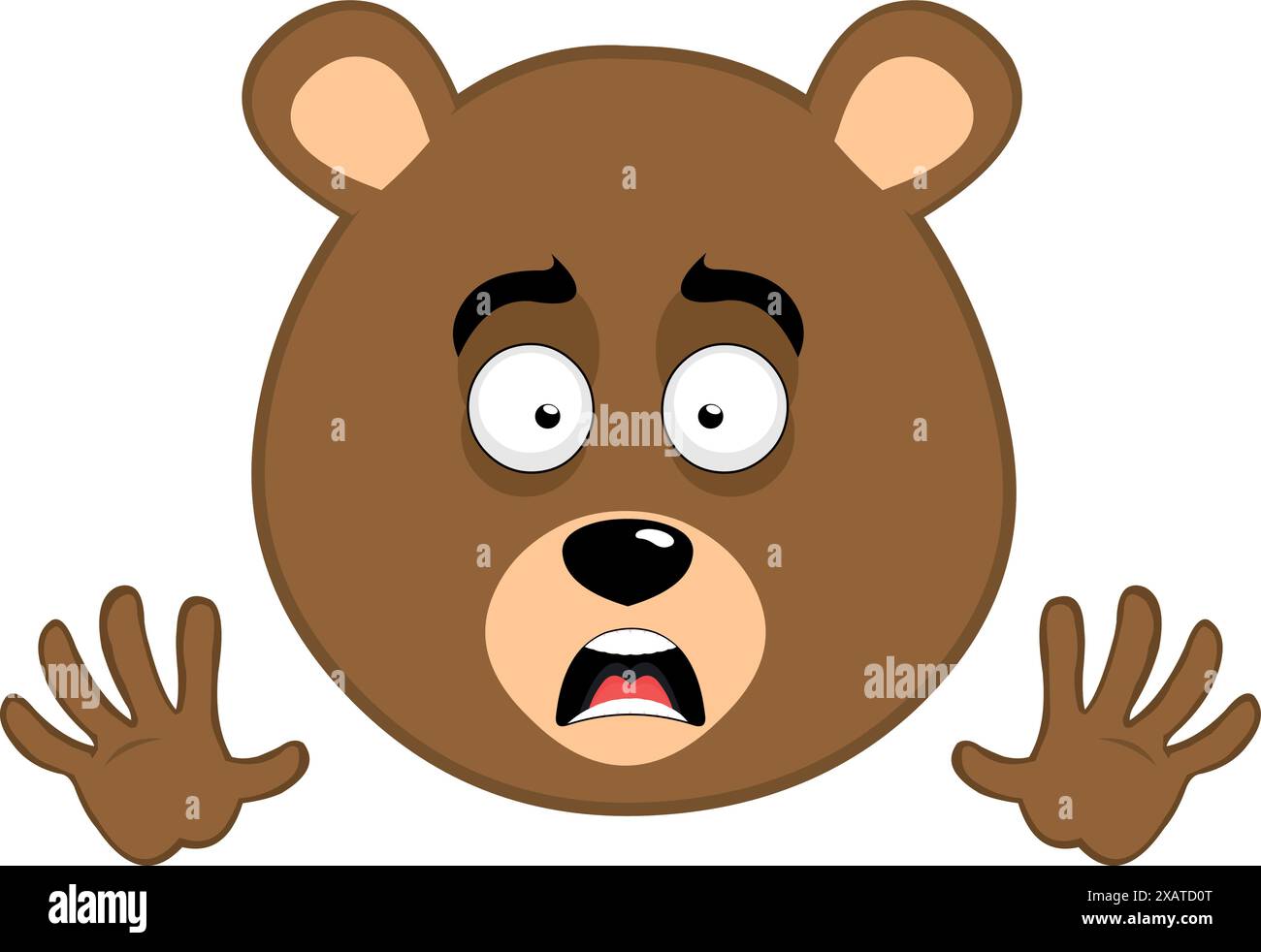 vector illustration face brown bear grizzly cartoon, with an expression of scare and horror Stock Vector