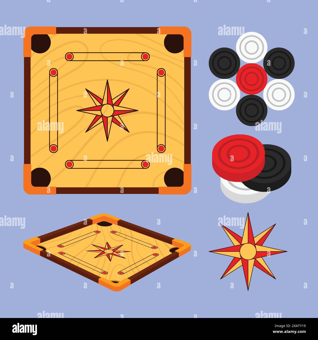 Wooden Carrom Board Game Vector Illustration Carrom game icon Indian