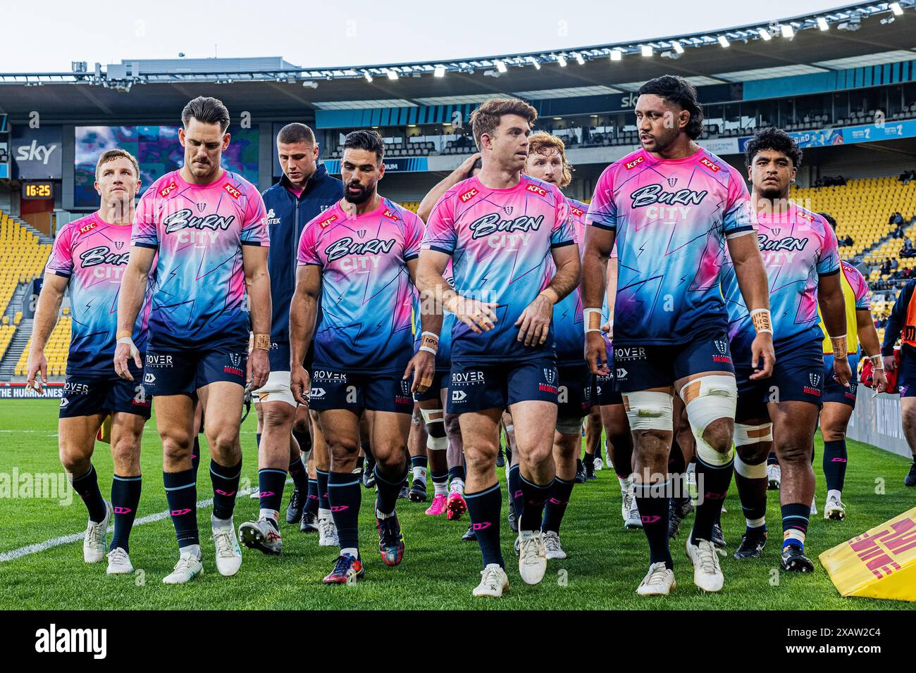 Rebels Rugby Wellington, New Zealand, 8 June, 2024. The Melbourne Rebels squad walk ...