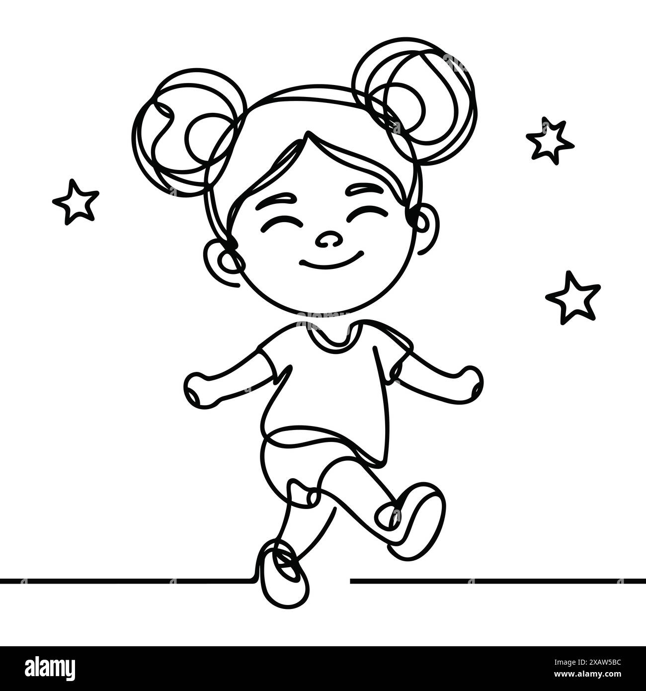 Single continuous line drawing happy little girl Stock Vector Image ...
