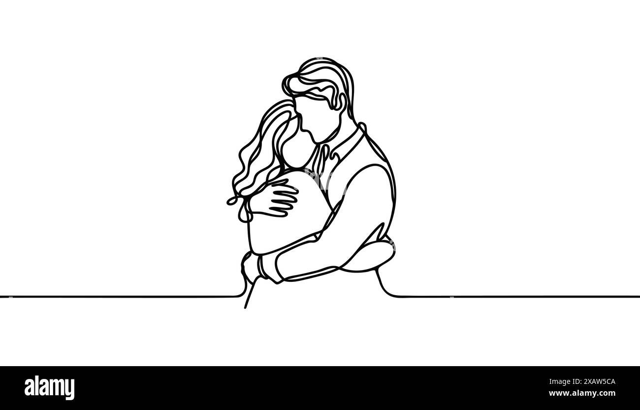 one line drawing of man and woman hugging vector minimalism. Single ...