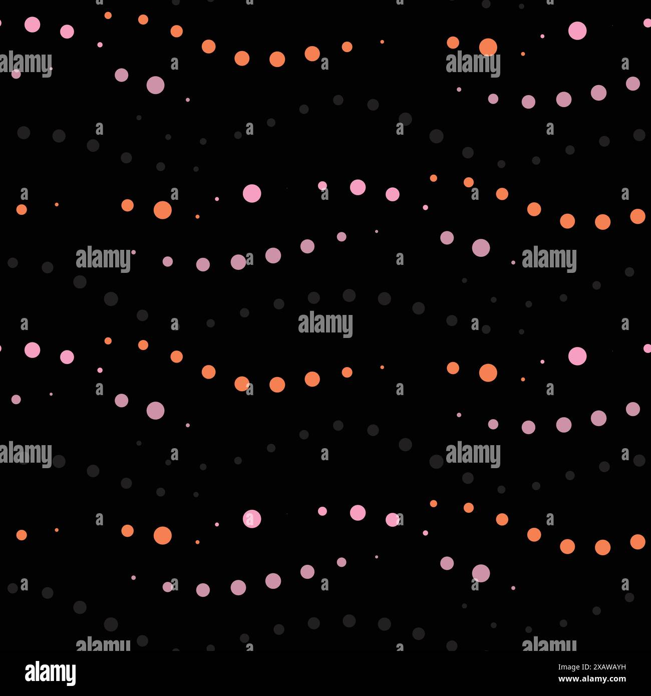 Waved dotted lines seamless patterns with variated width circles on black background color pattern vector. Abstract texture design Stock Vector
