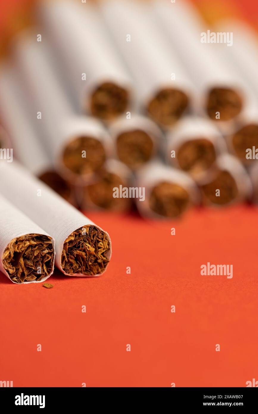 tobacco leaf cigarettes finely crushed tobacco leaf that is used in the manufacture of cigarettes,  dangerous to health tobacco leaves for smoking in a cigarette Stock Photo