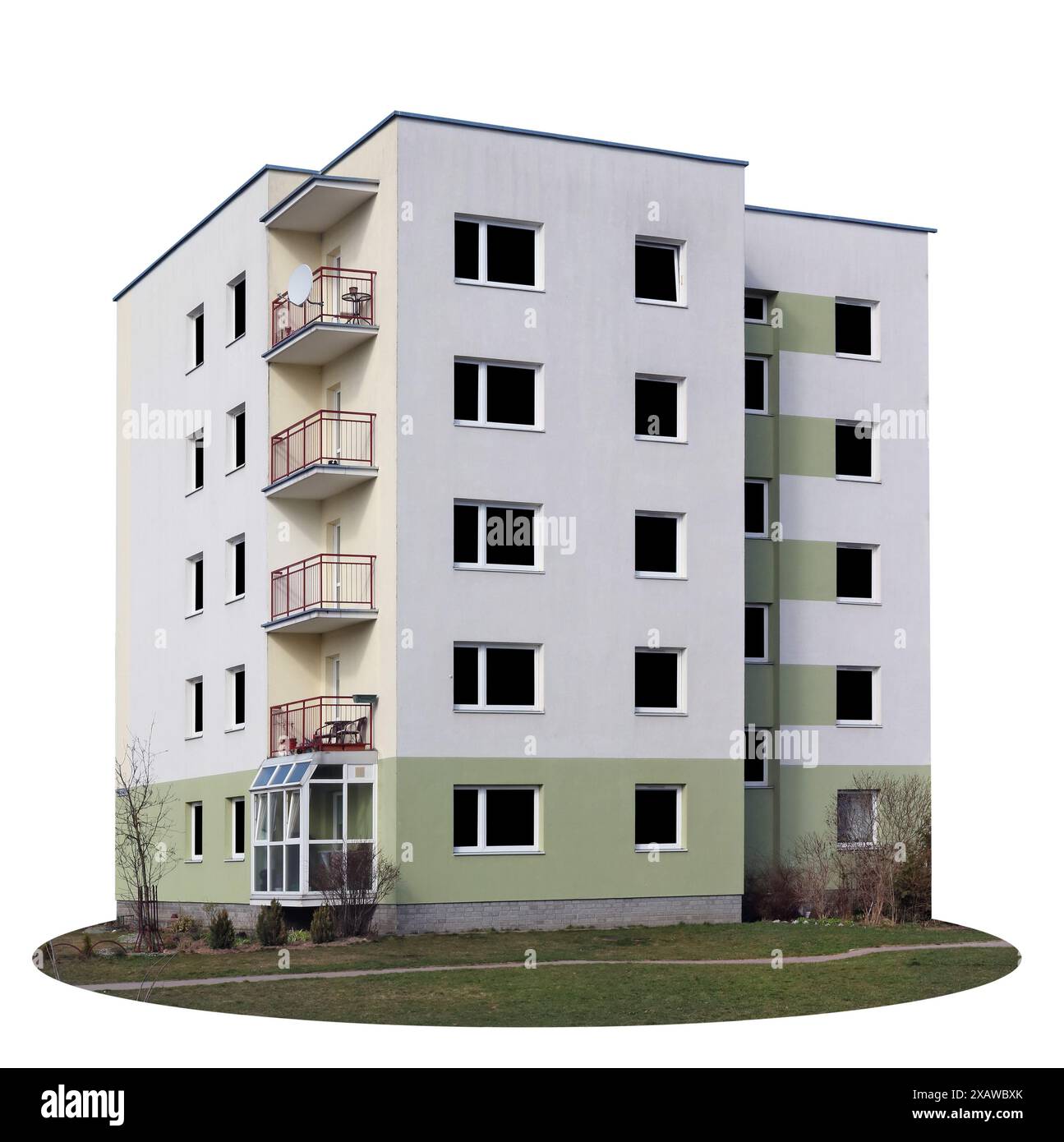 Windows and balconies of a standard residential house. Isolated Stock ...