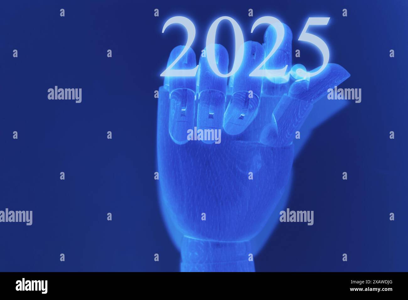 Happy new year 2025. Artificial intelligence, Ai, Robotic hand writing