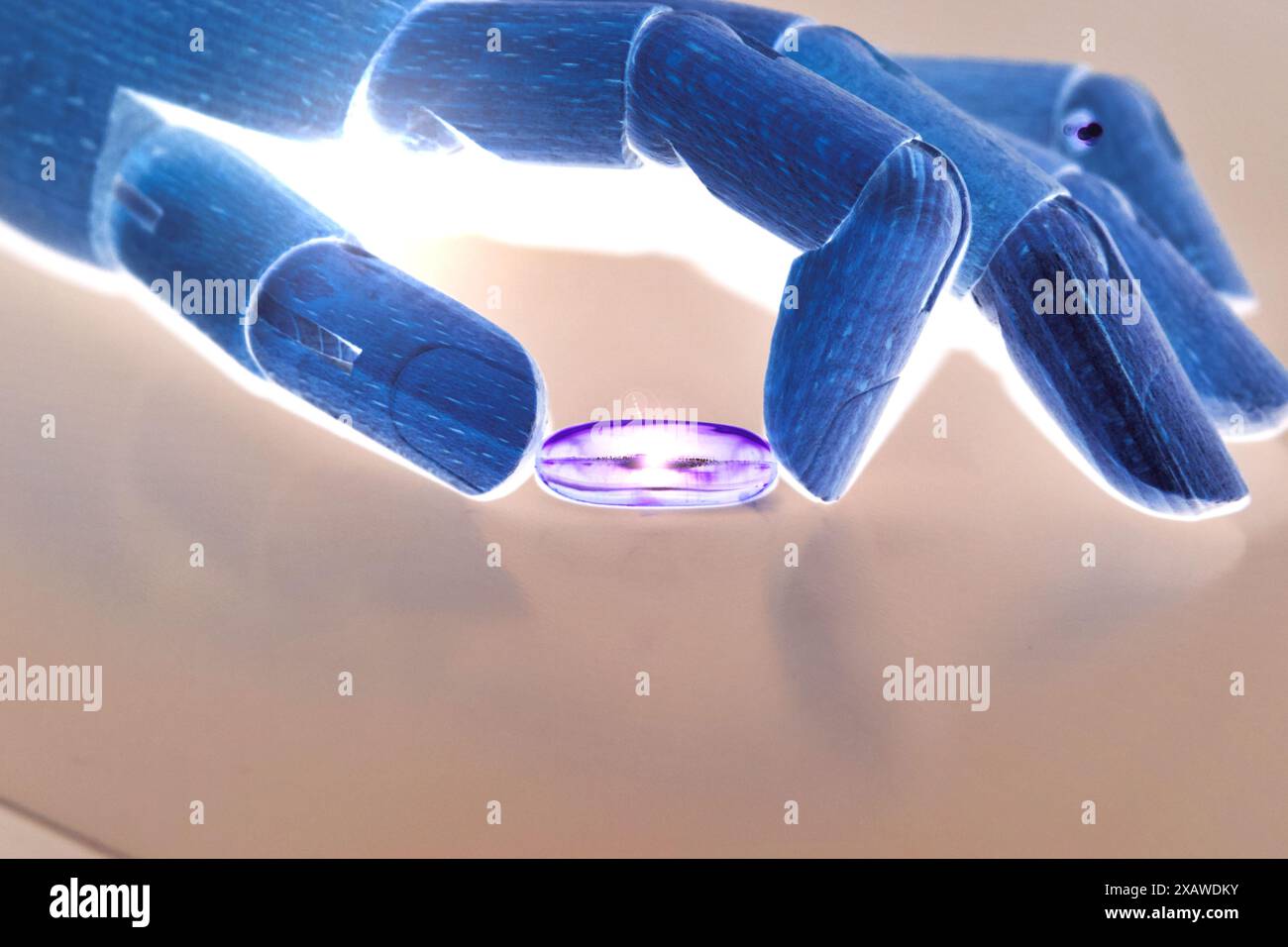 Microbio Robit Robot hand holding a pill , Innovation in biotechnology, microbiology ...