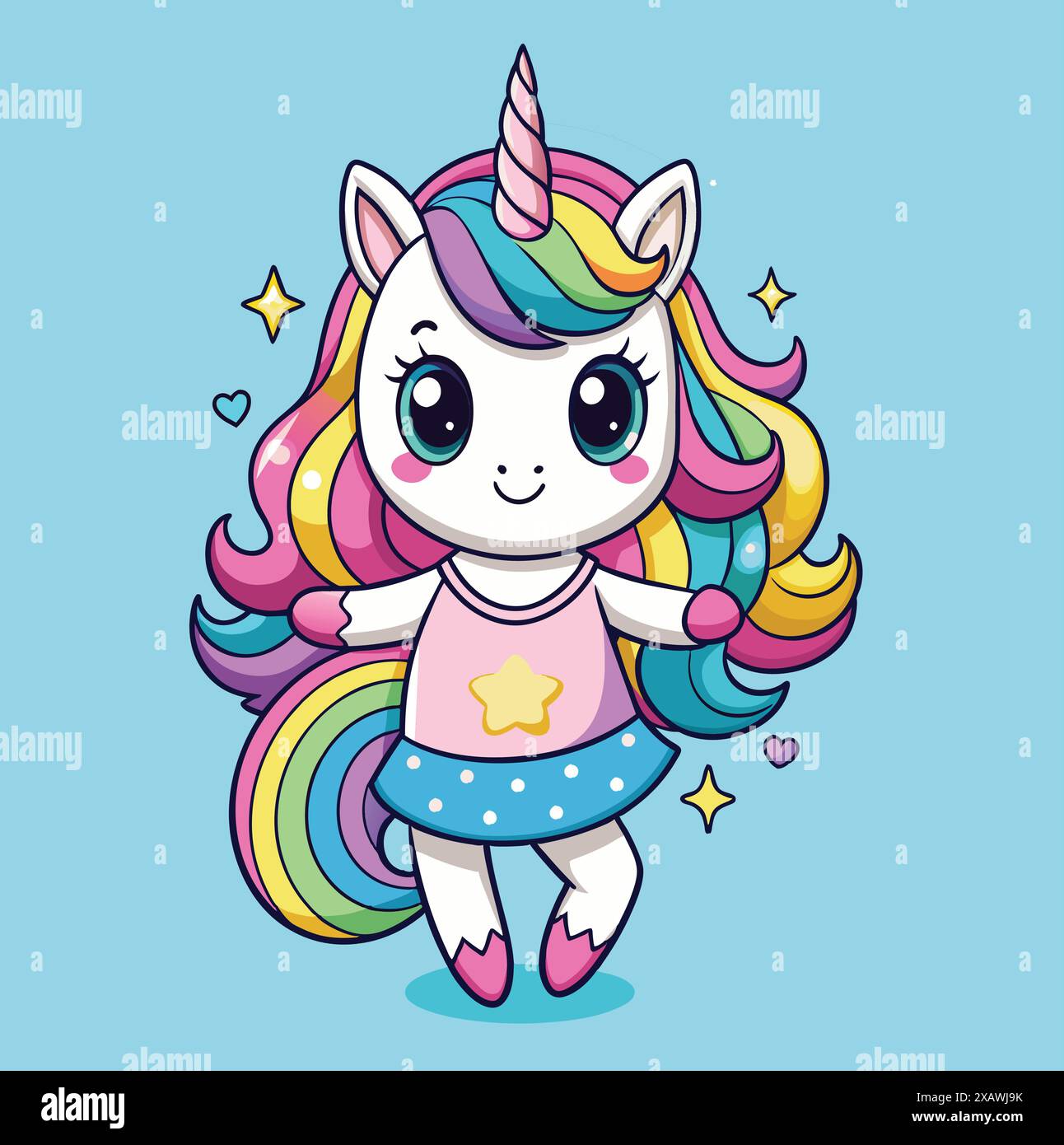 little unicorn girl with rainbow. Vector illustration Stock Vector