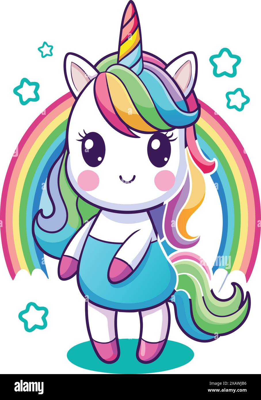 little unicorn girl with rainbow. Vector illustration Stock Vector