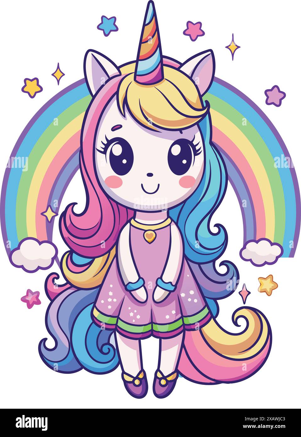 little unicorn girl with rainbow. Vector illustration Stock Vector