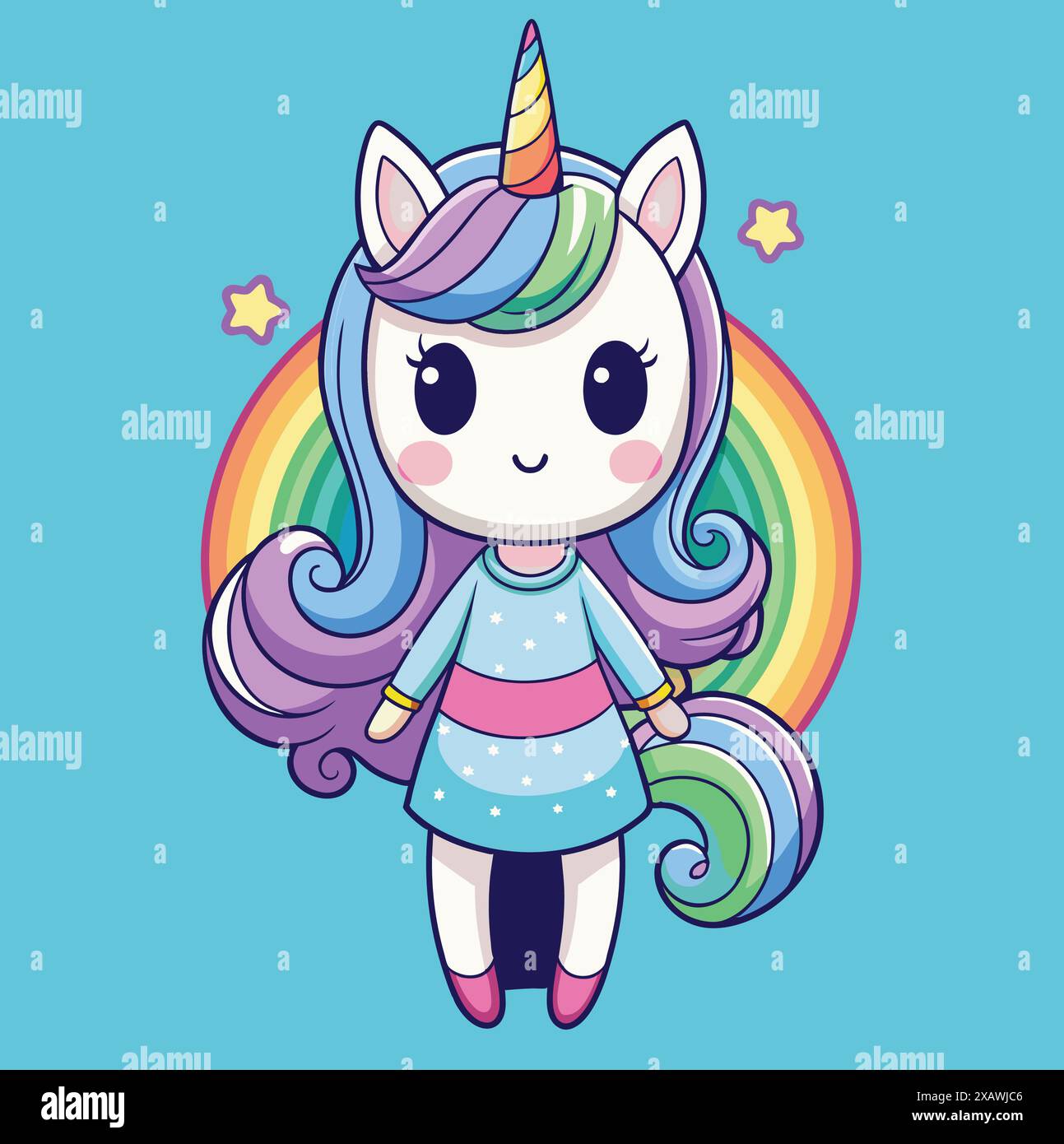 little unicorn girl with rainbow. Vector illustration Stock Vector