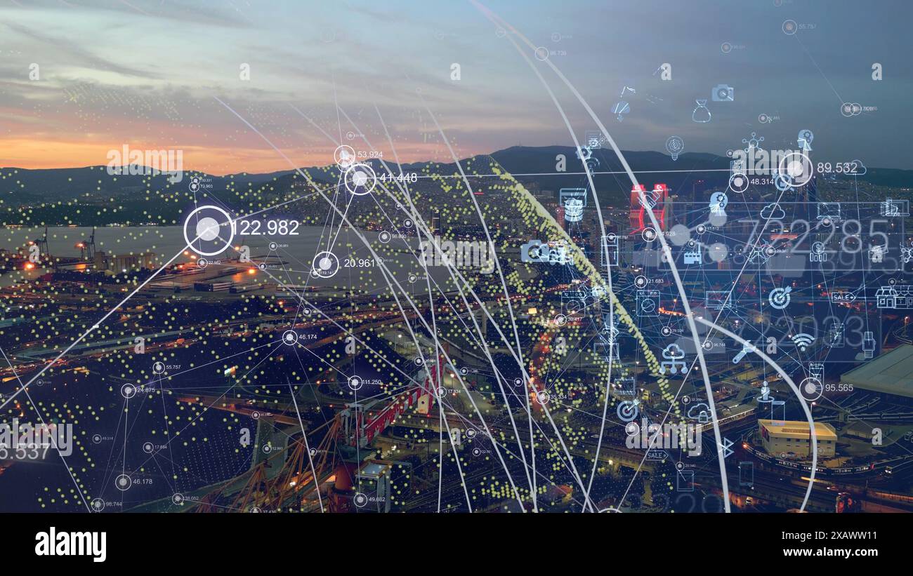 Smart city and communication network concept. 5G. LPWA Low Power Wide ...