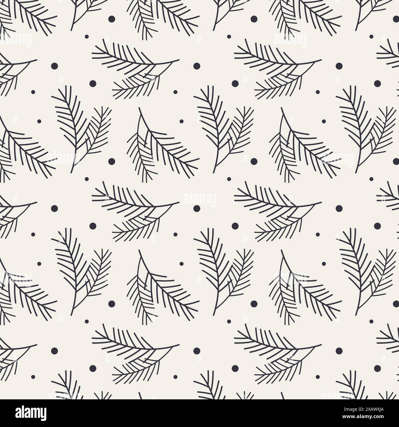 Fir pine branches with needles Christmas pattern on beige background. For background, packaging, backdrop, backing. Vector illustration Stock Vector