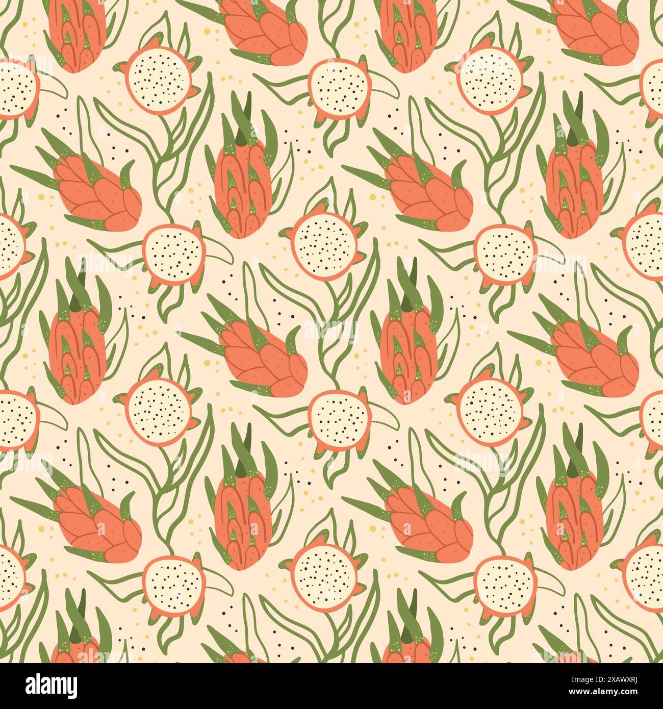 Dragon fruit seamless pattern. Tropical pitaya repeat background ...