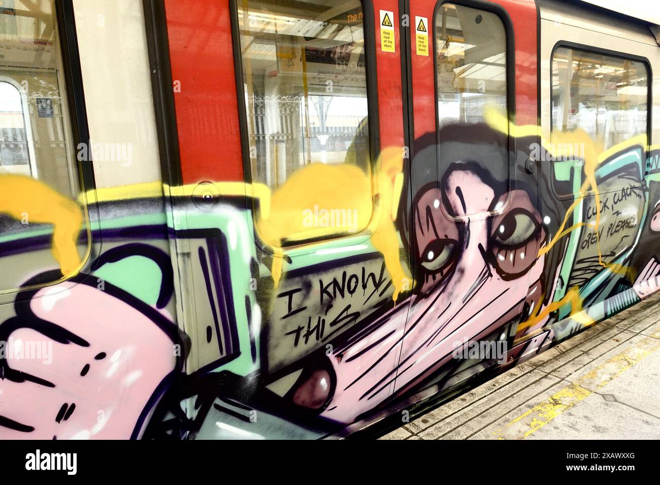 It's like the 1980s again - graffiti art on the London Underground tube trains, in 2024. Stock Photo