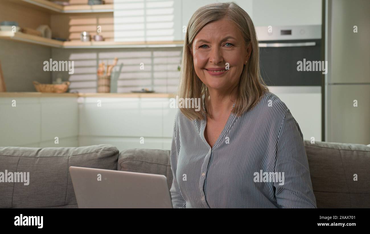 Smiling satisfied senior old Caucasian woman elderly retired female ...