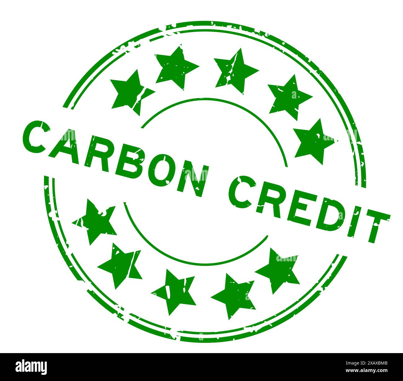 Grunge green carbon credit word with star icon round rubber seal stamp ...