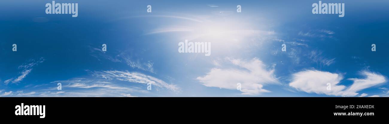 360 panorama of glowing sunset sky with bright Cirrus clouds. Seamless ...