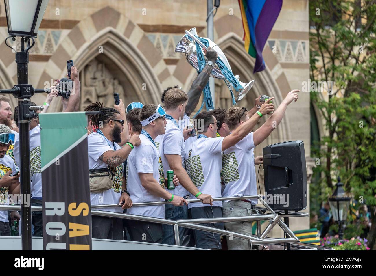 Northampton, UK. Sunday 9th June 2024. The Northampton Saints players