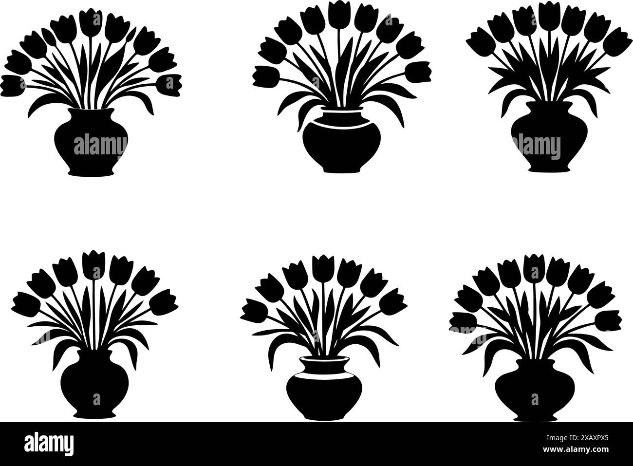 collection Tulips In Vase Isolated On White Background Vector Stock ...