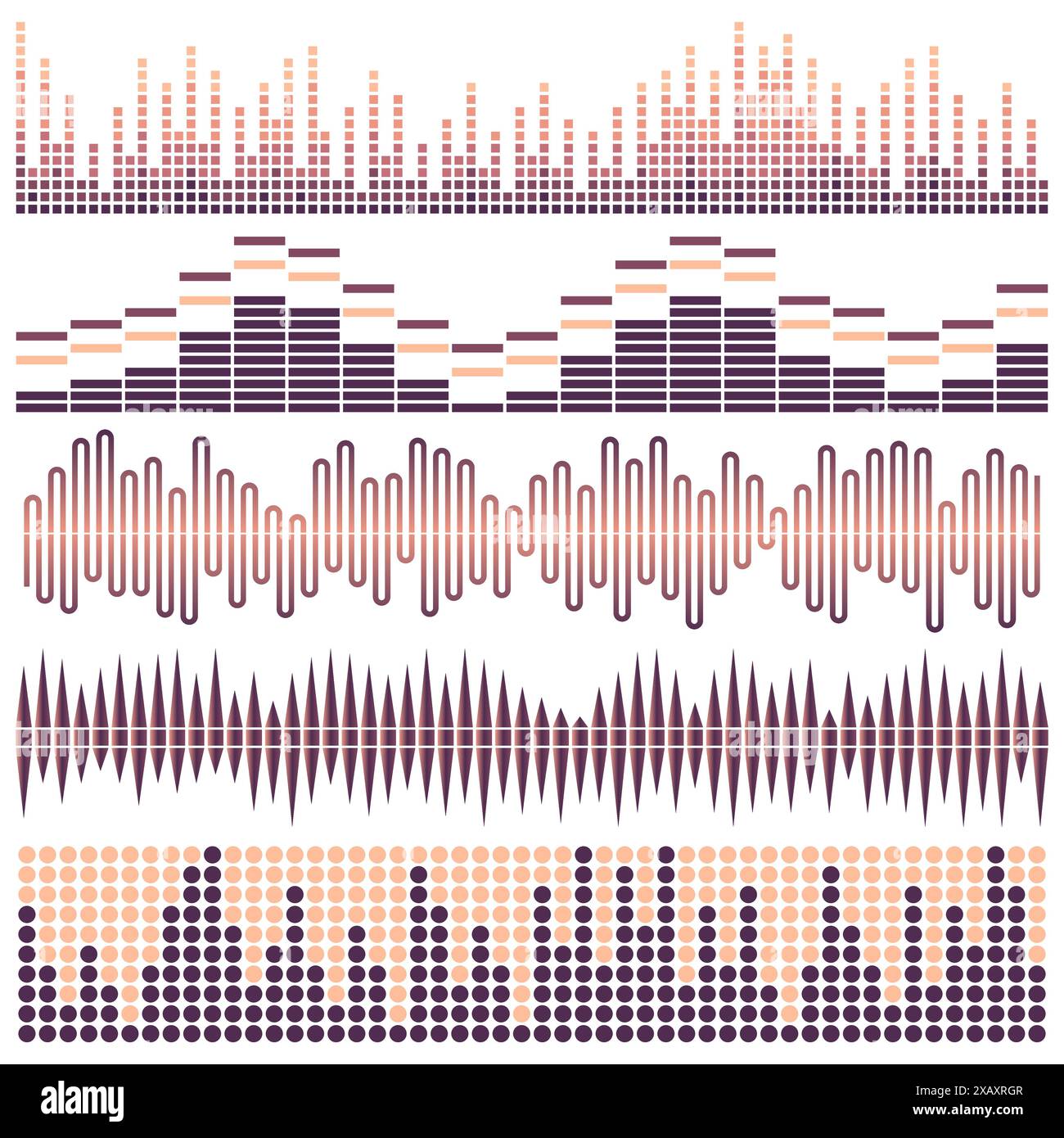 Vector set of sound waves. Audio equalizer. Sound & audio waves isolated on white background. Stock Vector