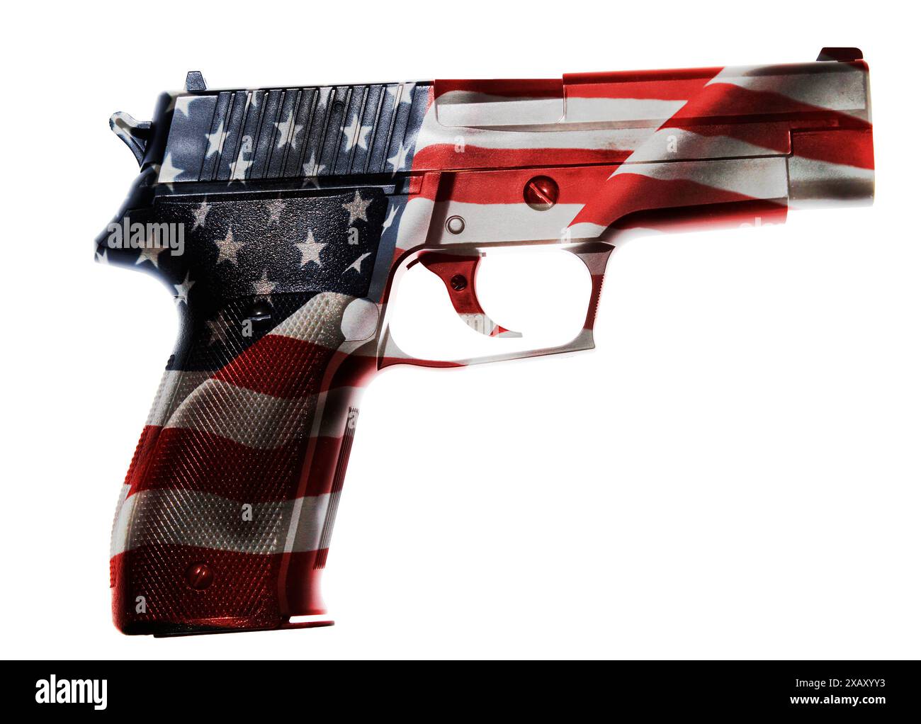 Handgun and American flag composite Stock Photo