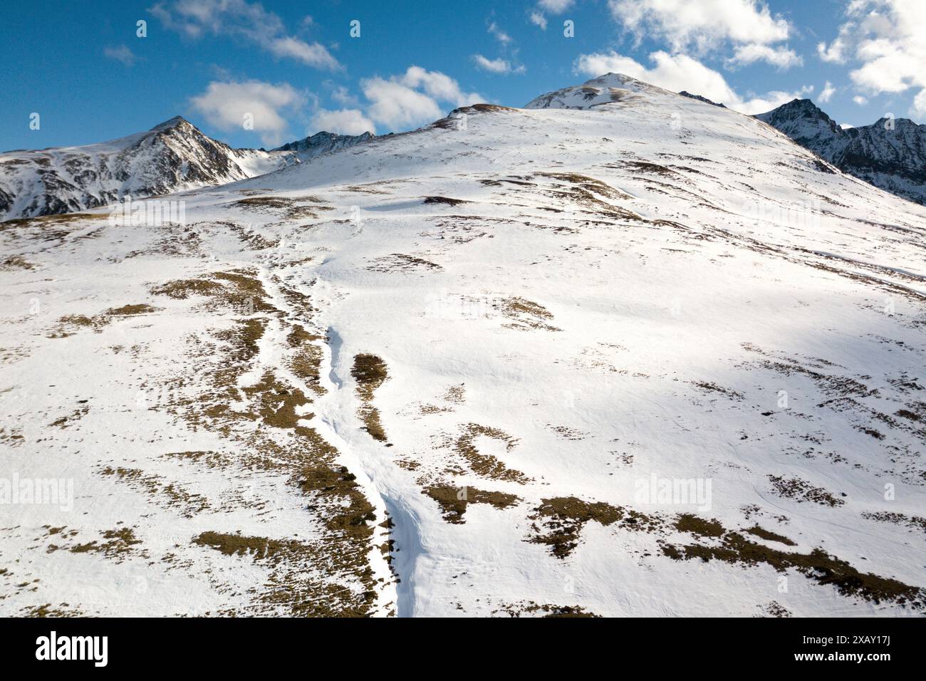Aerial view of the snow-capped mountains in the Pyrénées Stock Photo ...