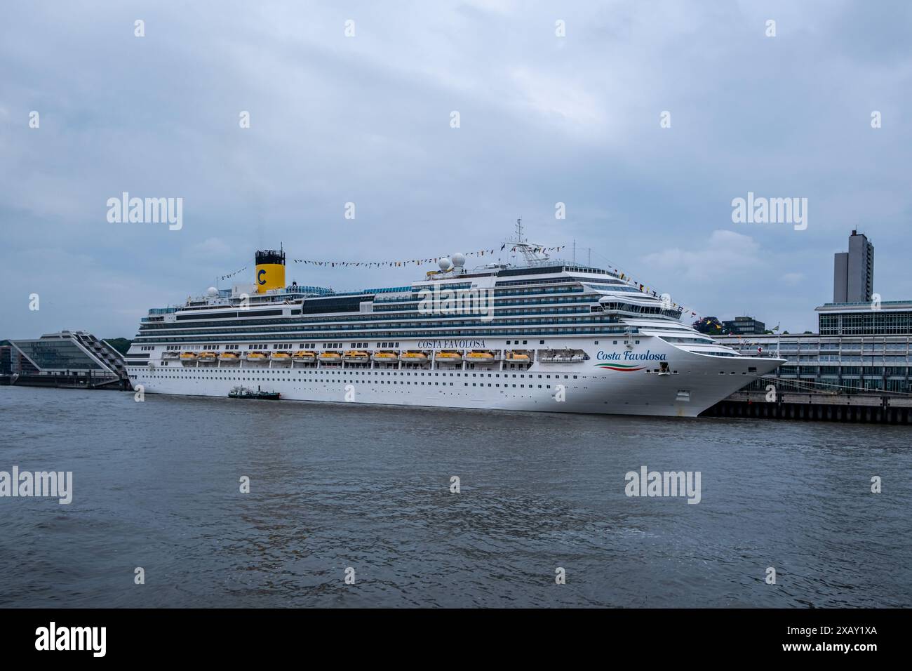 Hamburg, Germany - 05 25 2024: view of the cruise ship Costa Favolosa moored at the cruise center in Hamburg Altona. Stock Photo