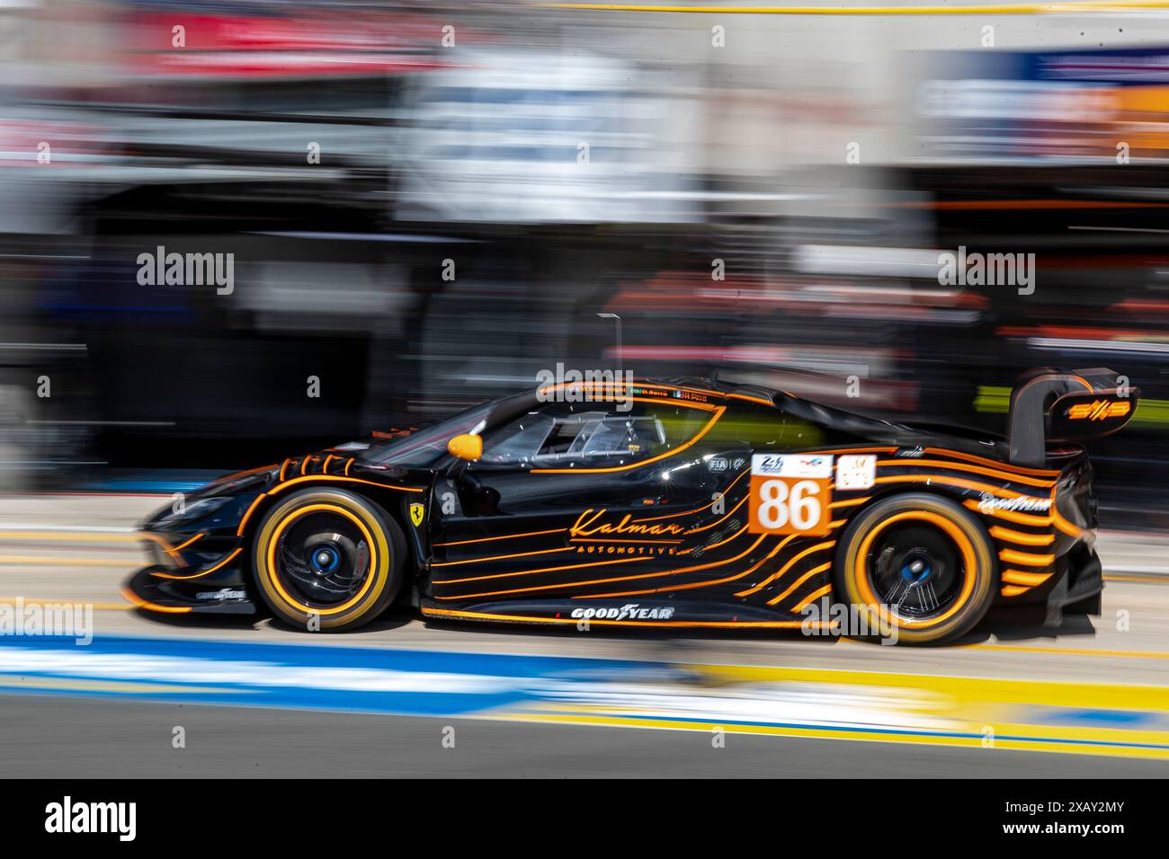 Le Mans, France, June 09 2024#86 GR Racing (GBR) Ferrari 296 (LMGT3) - Michael Wainwright (GBR) / Daniel Serra (BRA) / Riccardo Pera (ITA) during the 92nd edition of the 24 Hours of Le Mans, 4th round of the 2024 FIA WEC World Endurance Championship, Test Day, Circuit des 24H du Mans, 9th June 2024 in Le Mans, France. Photo Kristof Vermeulen/MPS Agency Credit MPS Agency/Alamy Live News Stock Photo