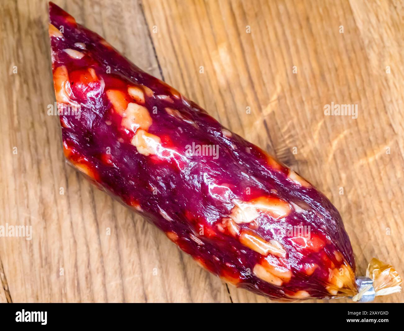 Close-up of salami, highlighting texture and quality, ideal for food blogs or recipe books. Stock Photo