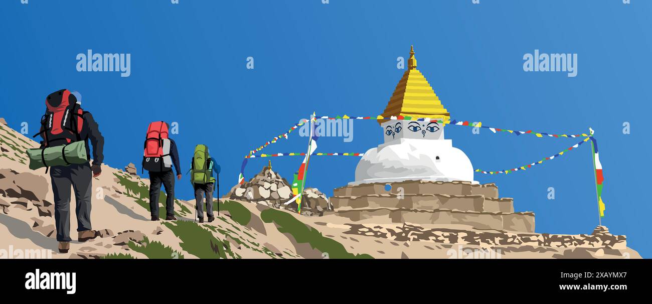 Prayer flags asia hike Stock Vector Images - Alamy