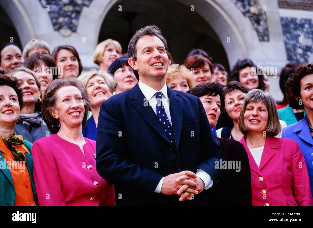 The new Labour Prime Minister, Tony Blair, surrounded by some of the