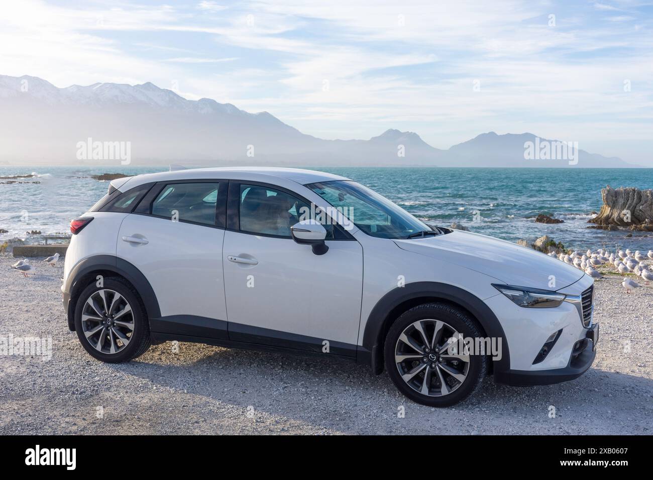 Mazda CX3 SUV crossover car by coast, Avoca Street