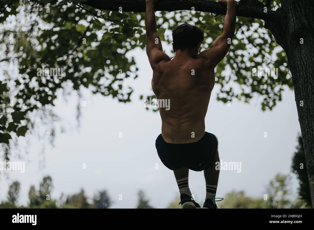 Back view of man doing pull ups hi-res stock photography and images - Alamy