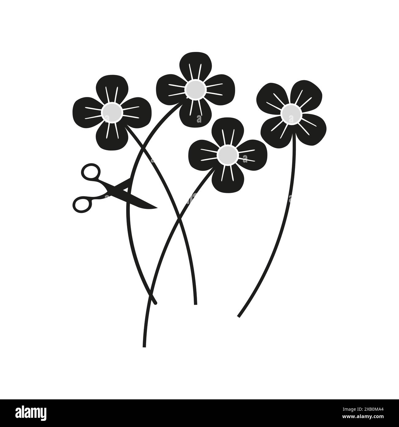 Flower vector illustration. Scissors cutting stems. Floral arrangement