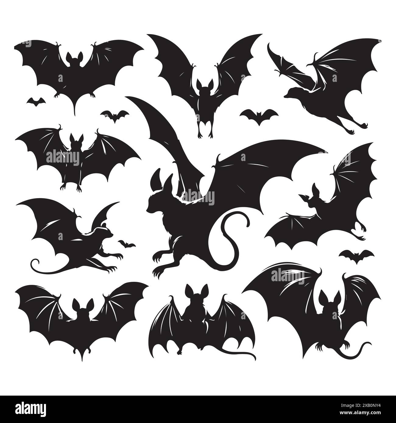 Silhouette set of bat. Vector isolated illustration Stock Vector Image ...