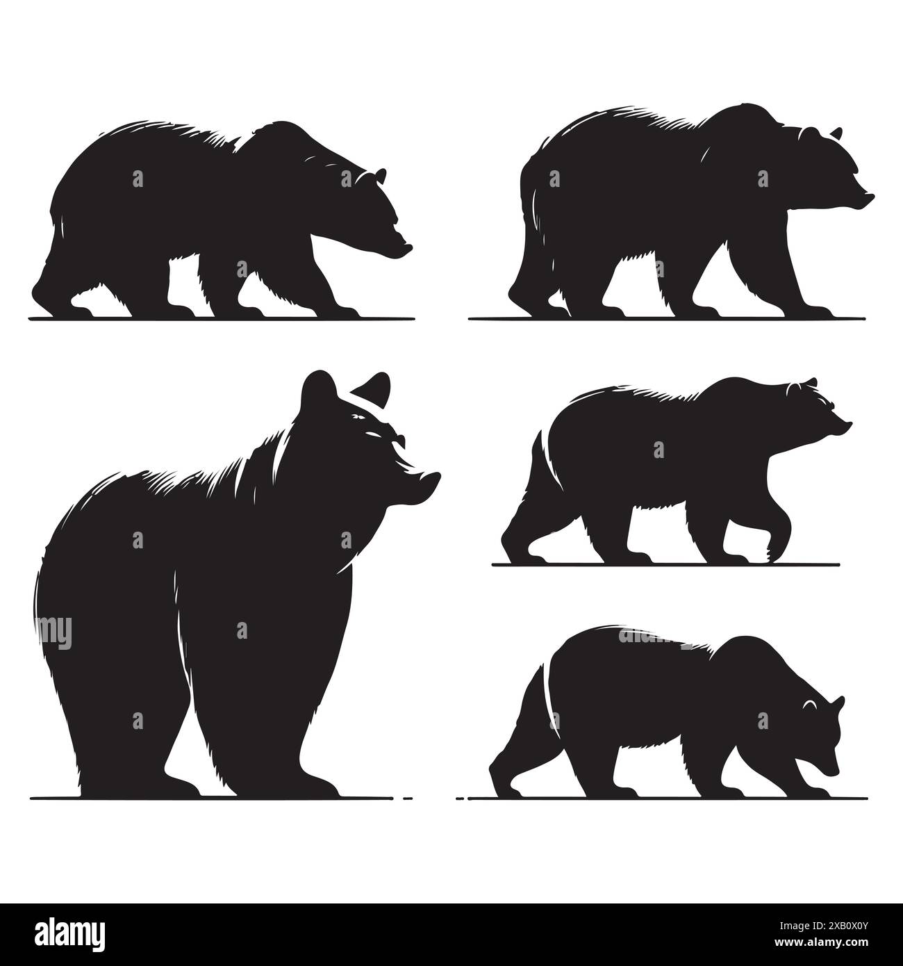 Silhouette set of bear. Vector isolated illustration Stock Vector Image ...