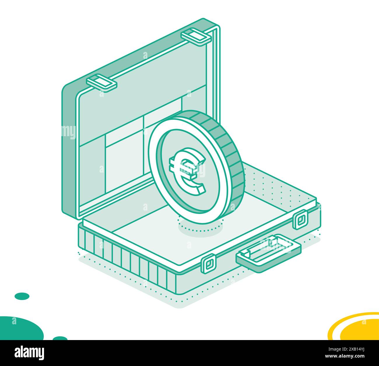 Business briefcase with euro coin. Isometric outline concept. Vector ...
