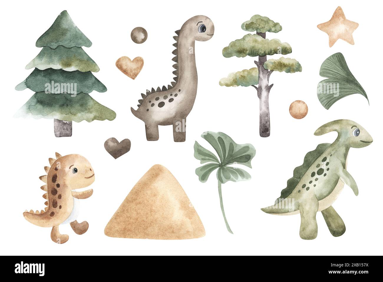 Dinosaurs watercolor illustration set of colorful animals isolated on ...