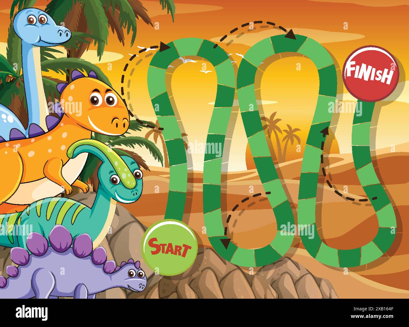 Colorful dinosaurthemed game board illustration Stock Vector Image