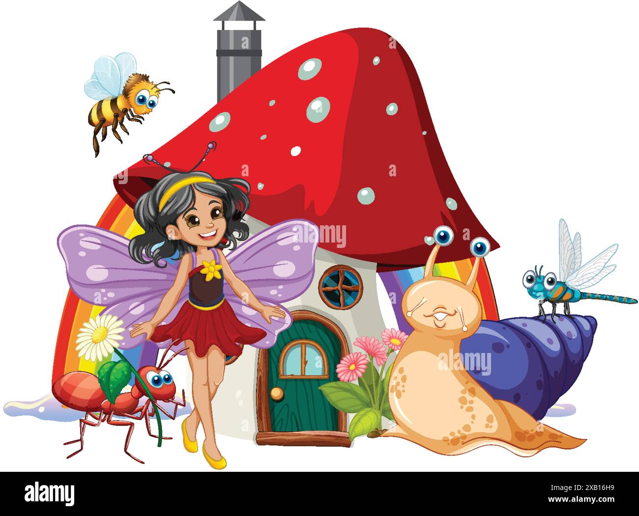 Fairy with insects near a mushroom house Stock Vector Image & Art - Alamy
